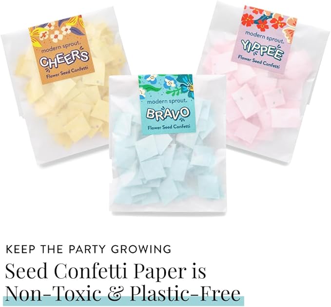 Modern Sprout Plantable Seed Paper Confetti Poppers Refill Packs (12 Pack/100pc) - Plastic-Free Refill for Creative Gardening - Wildflower Seeds for Kids Garden Party Favors & Birthday Poppers - Bravo