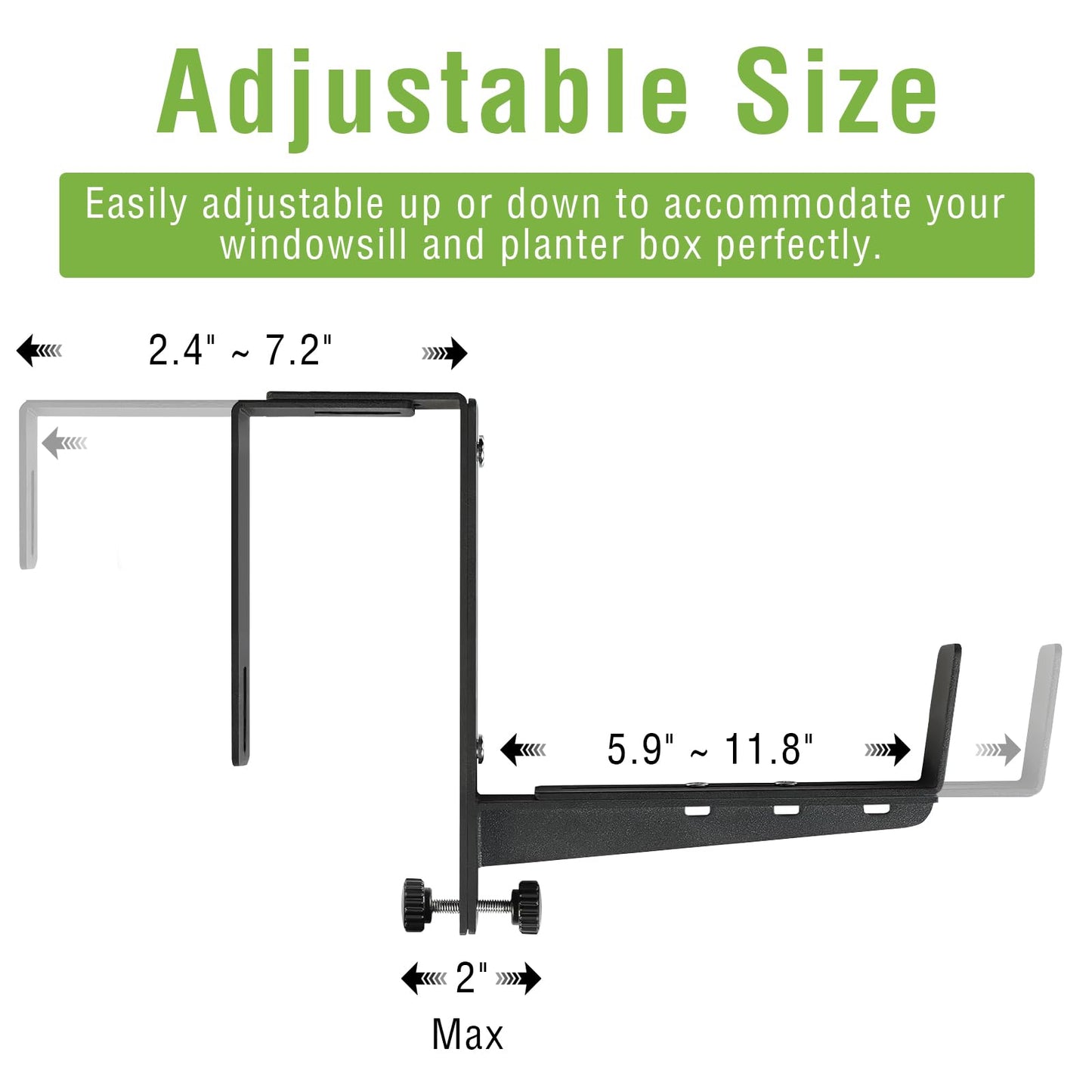 NouraVita Window Box Brackets, Adjustable Hanging Railing Planter Box Brackets, Heavy Duty Wall Mount Iron Flower Box Holder for Outdoor Windowsill, Balcony, Garden, and Fence (2 Pack)