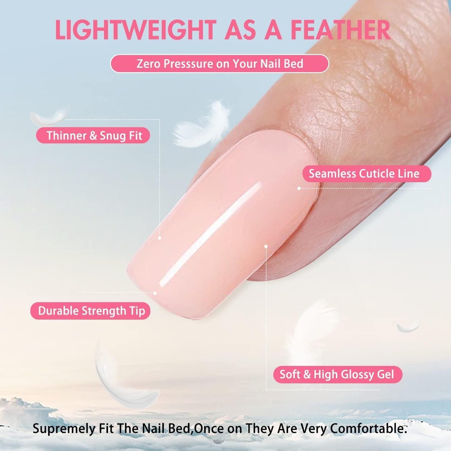 Baby Blue Press On Nails Short Square, KXAMELIE Natural Gel Nails Glue on Acrylic Nails Press ons Featured Protective Coat Thick Reusable Fake Nails Solid Color 24 Short Coffin Artificial Nails