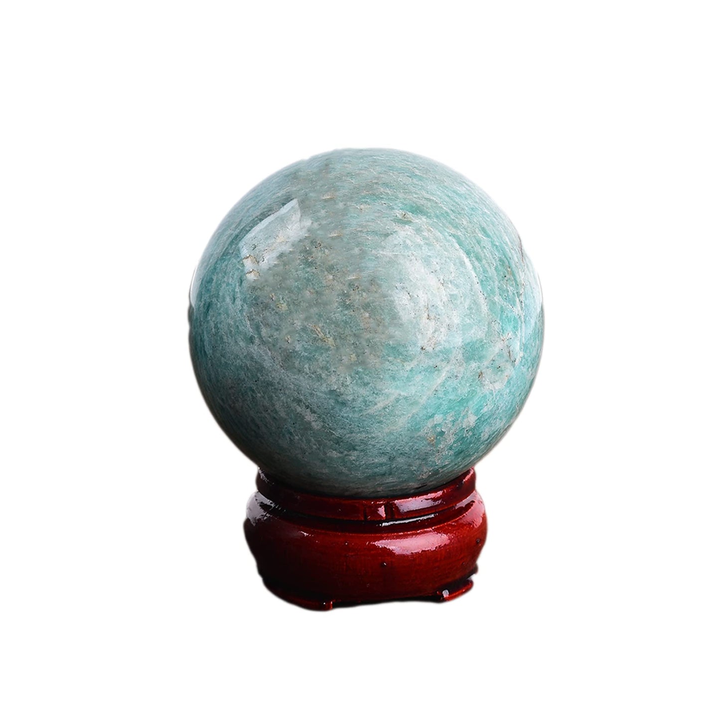 JIC Gem Amazonite Crystal Ball with Wood Stand Gemstone Sphere,Healing Crystal Balls for Reiki Chakra Decoration Fengshui (2.8-3.2inch)
