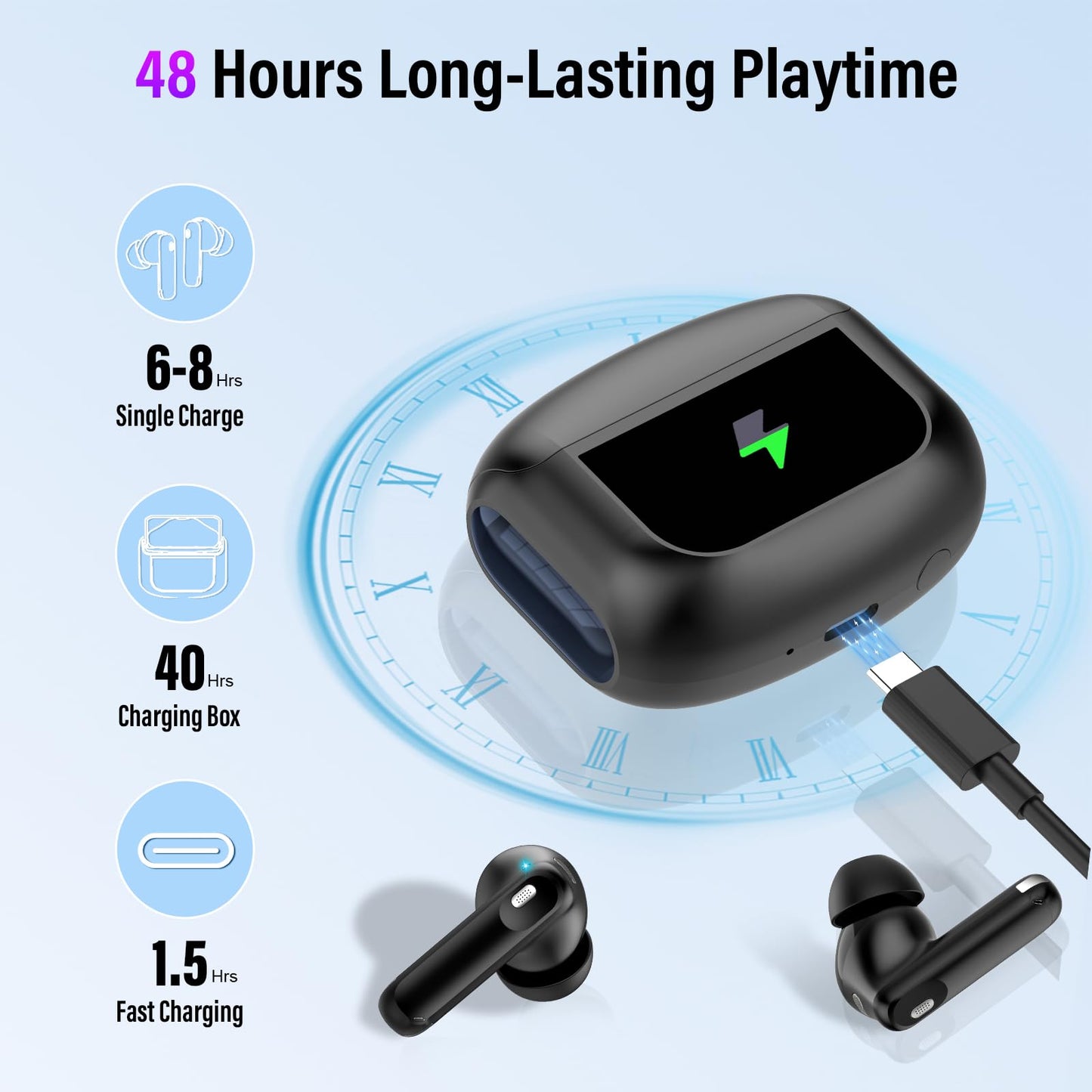 Wireless Earbuds, Bluetooth 5.4 Headphones with Multifunctional Touch Screen, 48H Bass Stereo Ear Buds with ANC/ENC Noise Cancelling/Transparency Mode, IPX7 Earphones with 5 EQ Modes for iOS Android