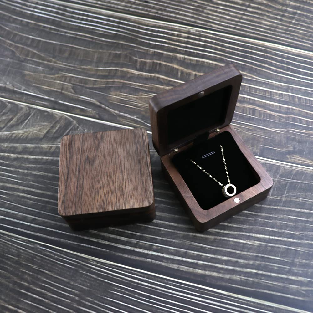 DSHOM Natural Walnut Wooden Necklace Gift Box Pendant Storage Case Jewelry Display Box for Anniversary Propose Christmas