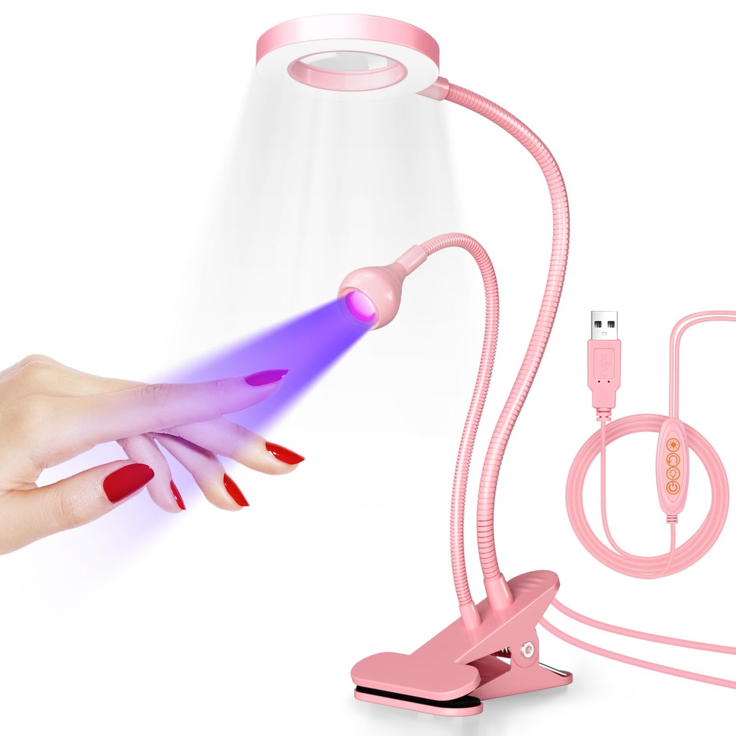 krofaue UV Nail Lamp - 6X Magnifier Professional Nail Dryer, 4 Brightness Levels Adjustable UV Light for Gel Nails for Home DIY Manicure