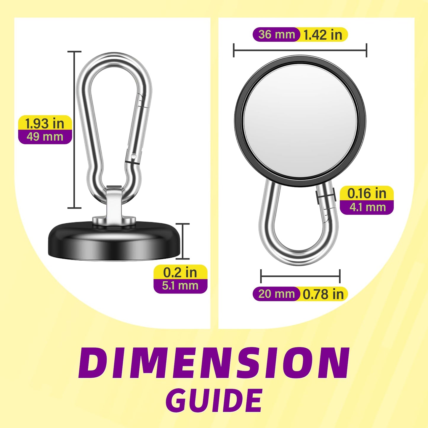 Niuknow Magnetic Hooks for Cruise Cabins, 150LBS Neodymium Extra Strong Magnetic Hooks with Swivel Carabiner for Hanging for Grill, Office, Kitchen, Classroom, 10 Pack, Black