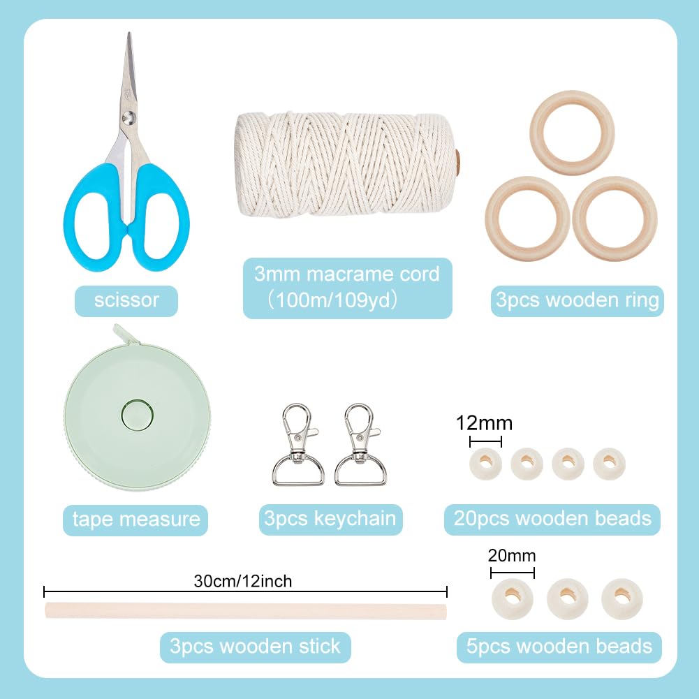 INFUNLY 8 in 1 DIY Macrame Kit All in One Macrame Kits for Adults Beginners White Macrame Wall Hanging Ornaments for Decoration Easy Macrame Keychain Kits Macrame Plant Hanger Kit with Instruction
