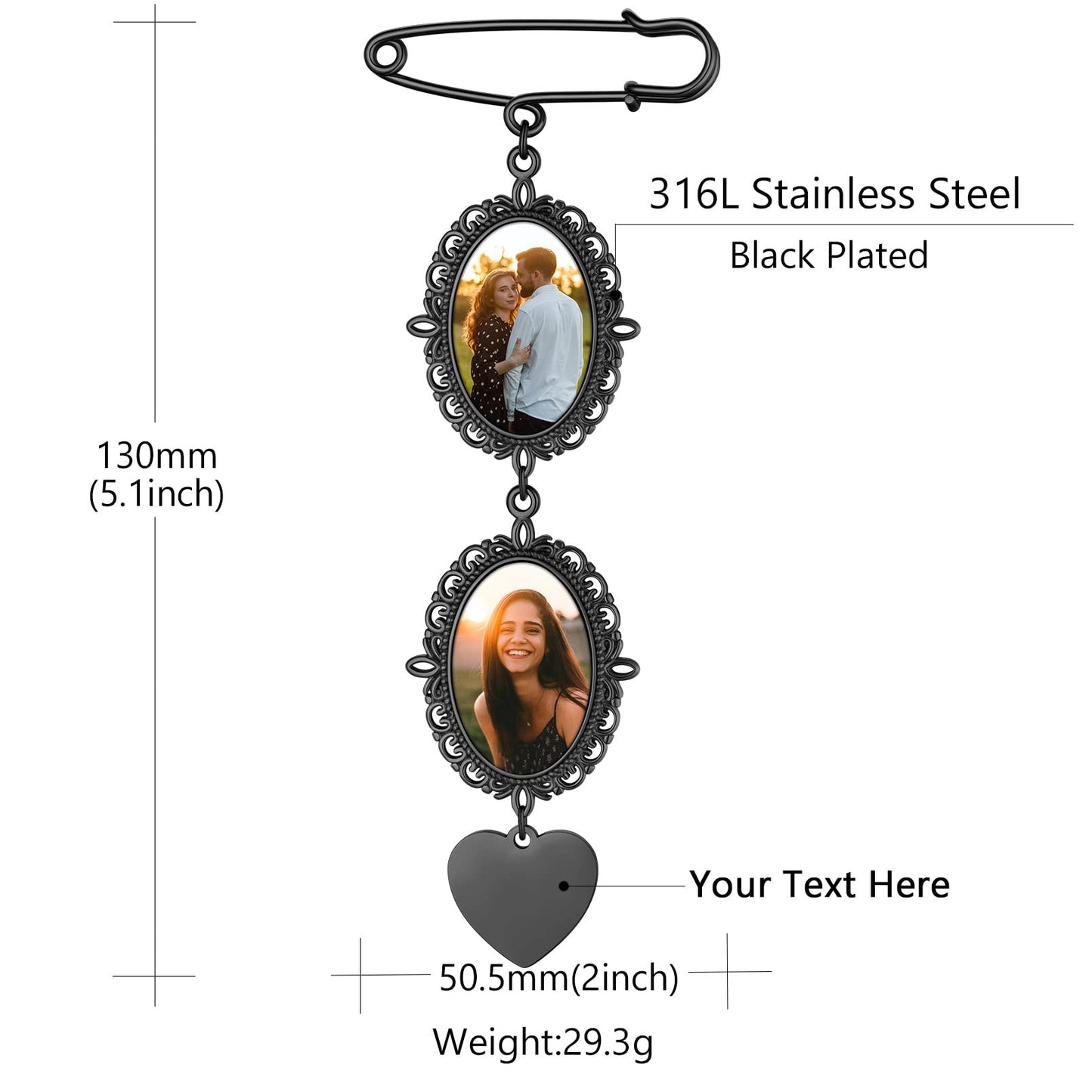 Custom4U Pins with Picture Charms Photo Pins Customized Wedding Bouquet Charm for Bride Groom
