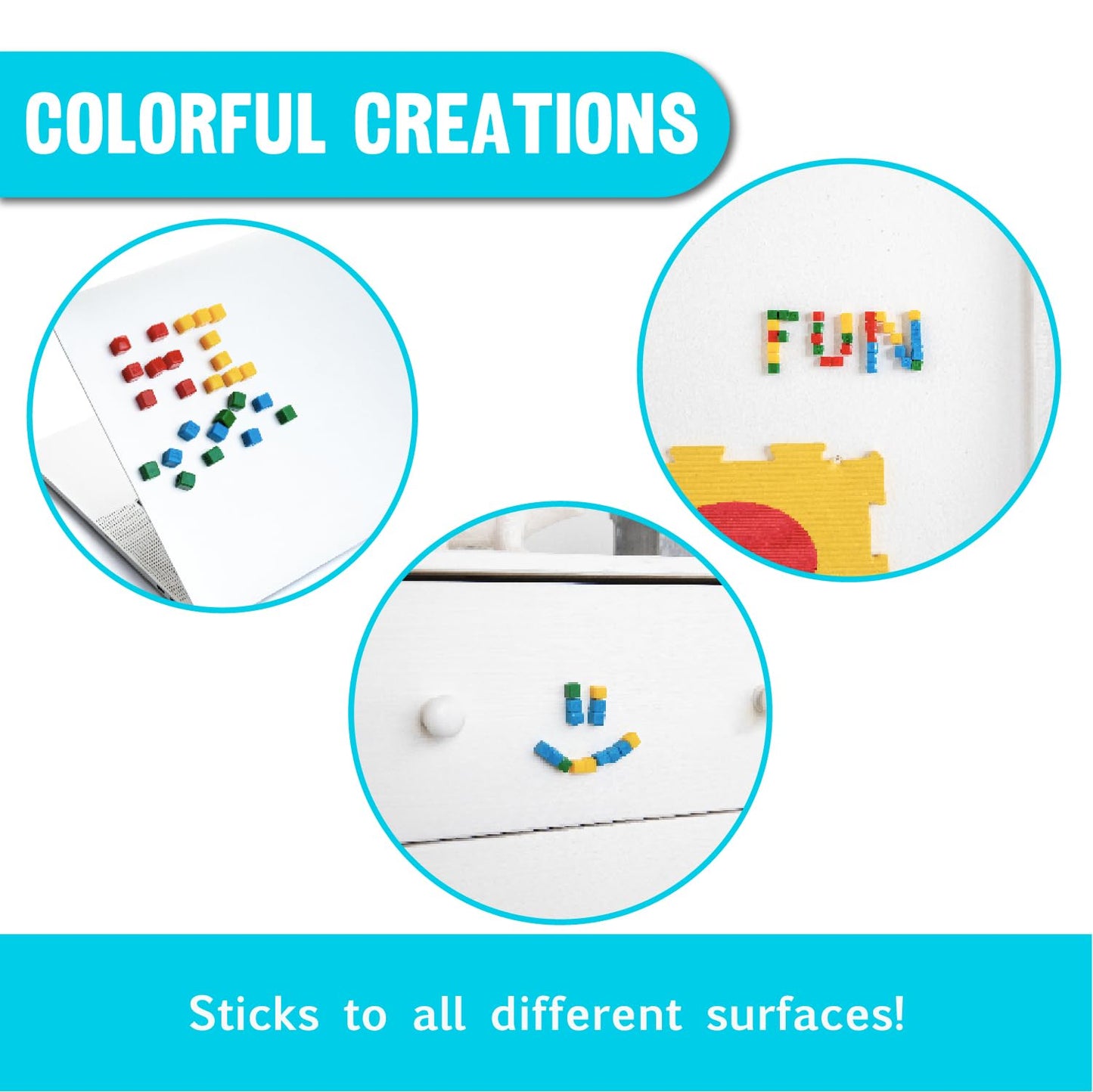 KOMARC GAMES StickiKubes, Mini Stacking Cubes that Stick to Anything, Non Toxic Kid Safe Sticky Blocks, Creative Construction Toy - 125 Cubes, 4 Colors, Tub