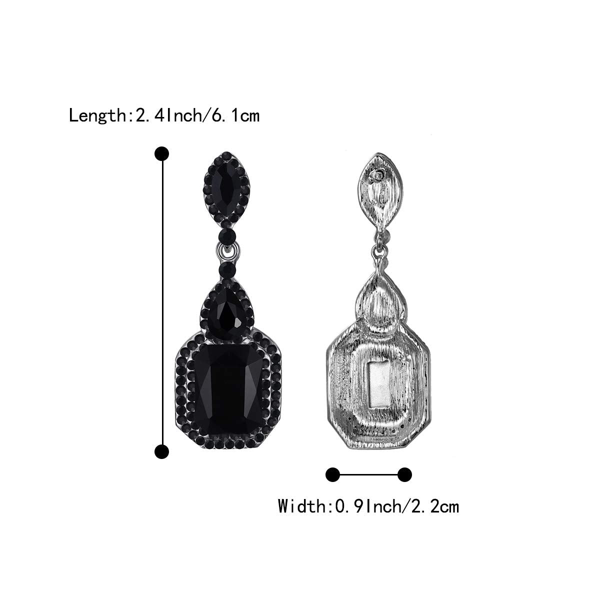 BriLove Wedding Bridal Dangle Earrings for Women Emerald Cut Crystal Infinity Figure 8 Chandelier Jewelry Black Black-Silver-Tone
