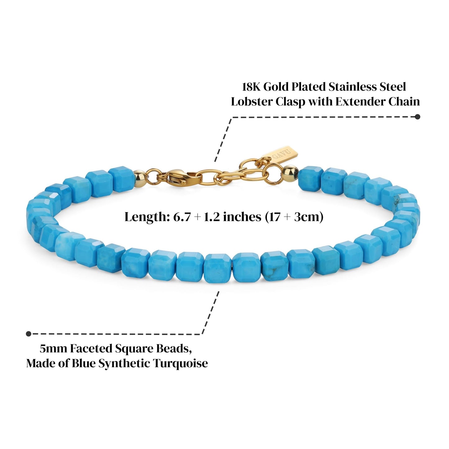 GAVU 5mm Cubic Blue Turquoise Bracelet for Women, December Birthstone Crystal Bracelet for Women