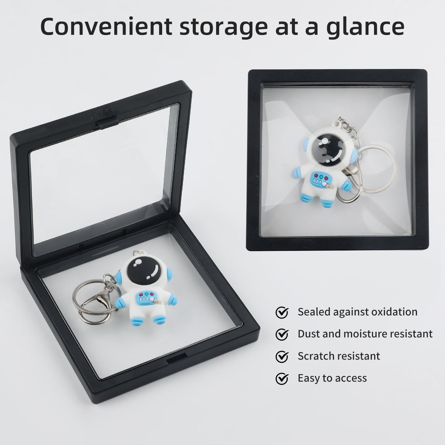 20 Pcs Black 3D Floating Display Case 3.5 x3.5X 0.8 inch, Challenge Coin Display,Transparent PE Jewelry Storage Box, Floating Display Holder Stands for Antique Challenge Coins, Medallion, Stamps
