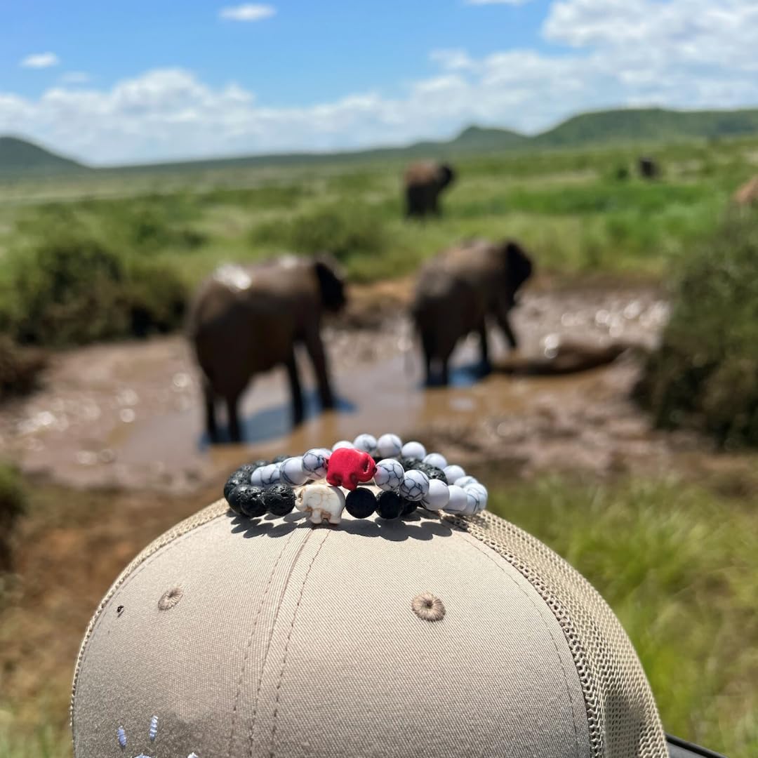 Fahlo Elephant Tracking Bracelet – Track a Real Elephant’s Journey – Supports Save the Elephants – Elastic, One Size Fits Most – on Interactive Mobile App Map – Unisex Conservation Gift (Lava Stone)