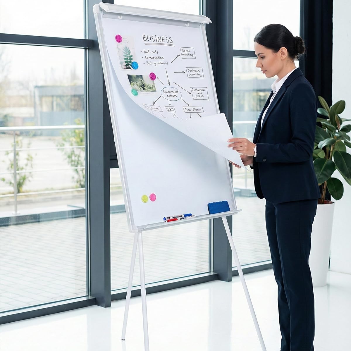 DexBoard Whiteboard Easel 36" x 24" Height Adjustable, Magnetic Dry Erase Board with Tripod Stand, Portable Presentation Easel Includes Flip Chart Paper Pad (25 Sheets), Magnets & Eraser