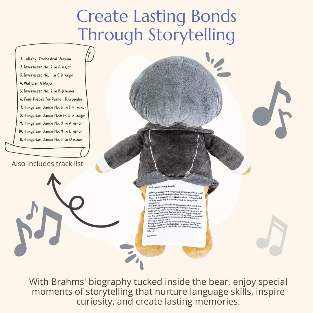Brahms Virtuoso Bear – Dual-Mode Plush Toy with Music & Comfort Features, Plays 40 Mins of Classical Music & White Noise to Calm and Soothe Babies