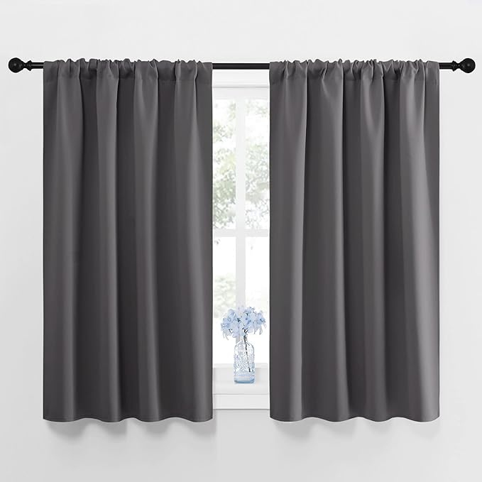 NICETOWN Grey Window Curtains for Bedroom - Home Decoration Thermal Insulated Rod Pocket Blackout Blinds & Drapes for Small Windows (Gray, 2 Panels, W42 x L48 -Inch)