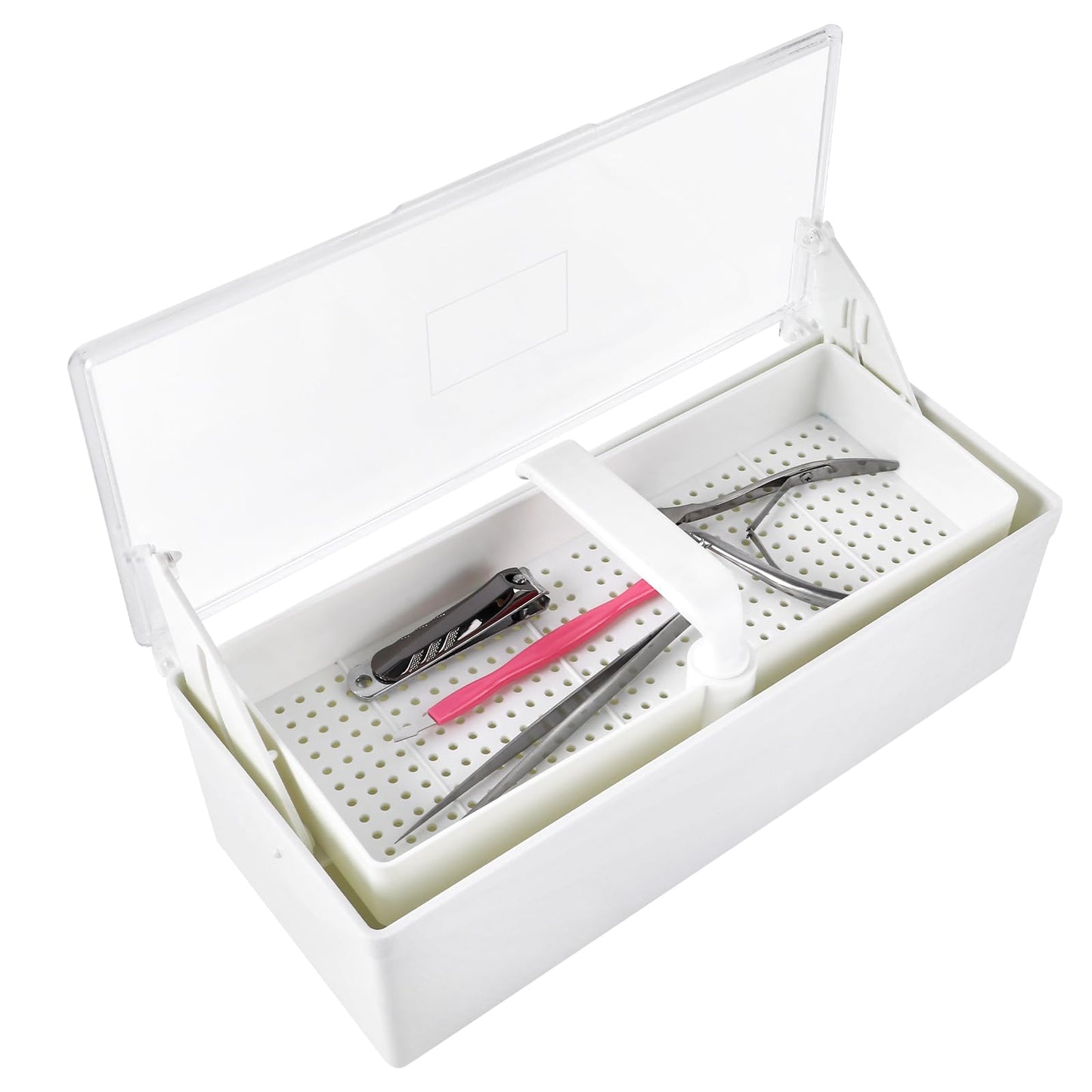 heemeei Nail Tool Sterilizer Box, Plastic Sterilizing Tray for Nail Art Tools, Portable Nail Sterilizer Machine, Disinfection Box for Tweezers, Hair Salons, Spas and Manicure Equipment (White)