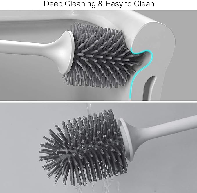 Lefree 3 Pack Silicone Toilet Bowl Brush and Holder Set with Ventilated Holder, Floor Standing & Wall Mounted Toilet Scrubber
