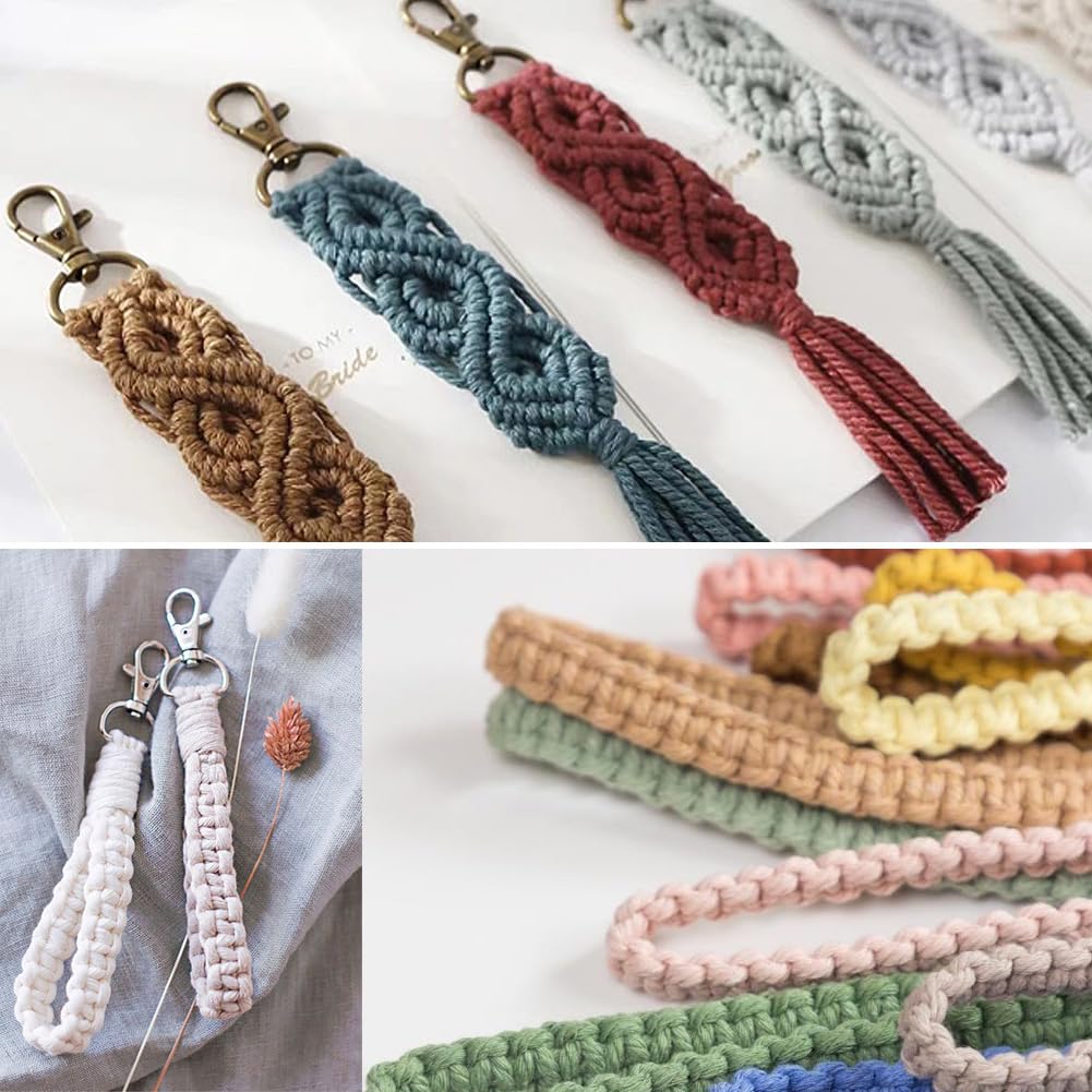 Adult DIY Craft Keychain Making Kit Boho Macrame Keychain Kit Includes Key Rings Precut Macrame Cord Instructions to Make Cute Keychains and Lanyards Kids Crafts Projects Kits Macrame Beginners
