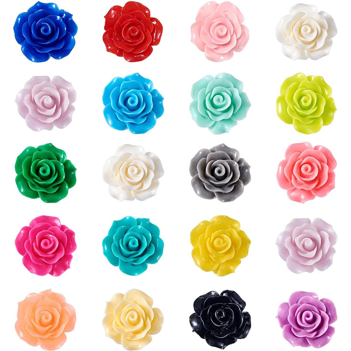 10pcs 16mm Multicolor Rose Flower Charms Beads Detailed Carved Hole Drilled Spacer Bead Loose Gemstone Beads for Jewelry Making