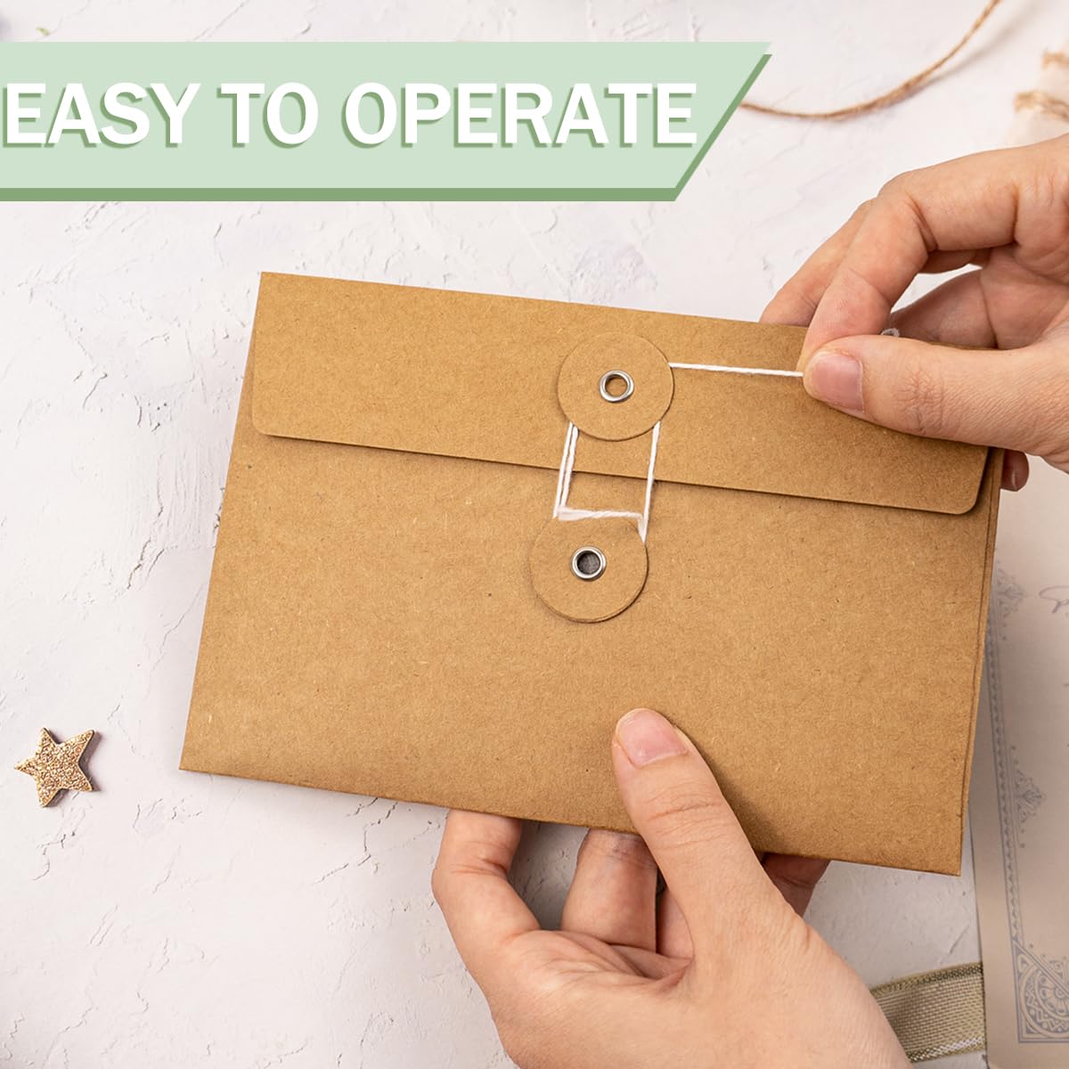 40 Pcs Kraft Paper Envelopes with String Tie Closure Project Pockets Document Organizer for Office Folder Booklet Bag, 4.53 x 6.7 inches (Brown)