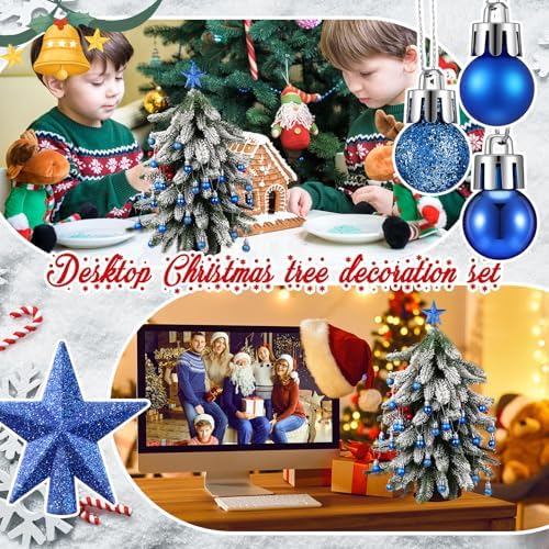RoundFunny 25 Pcs Mini Christmas Balls Ornaments Set 0.79 Inch Christmas Day Ball Topper Star Tree Hanging Ornaments for Party Decoration(Blue)