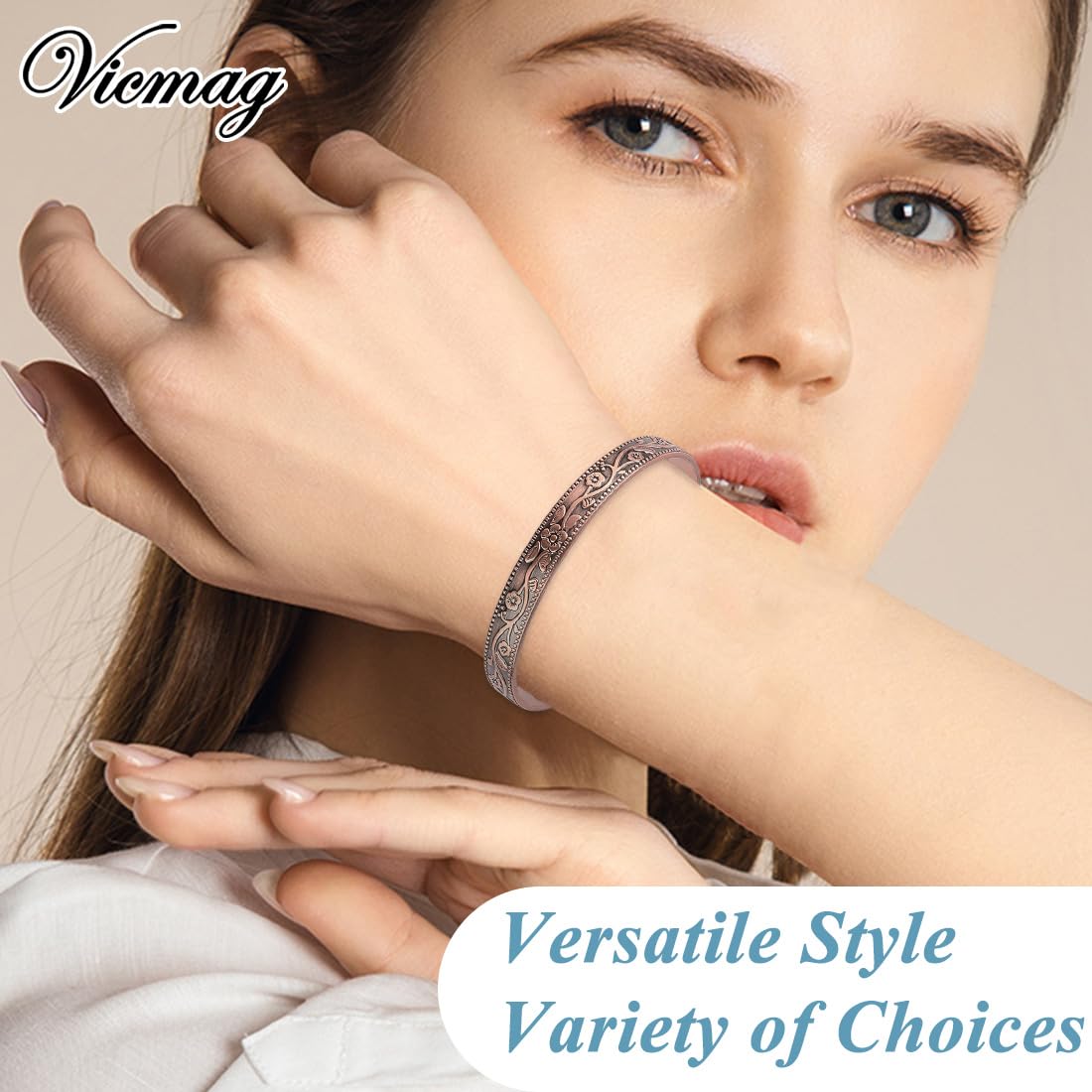Vicmag Copper Bracelet for Women Men Magnetic Bracelets 100% Solid Pure Copper Gift 2PCS