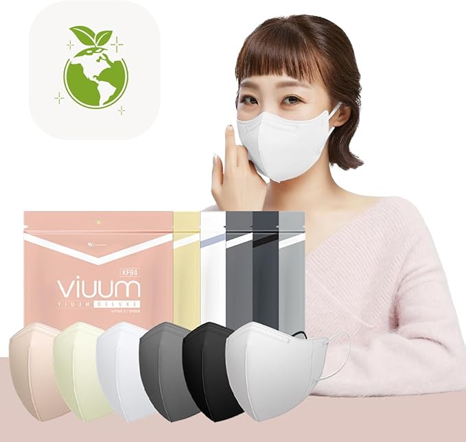 HOMSSEM [25pcs] VIUUM Deluxe Korean Face Color Mask– Soft and Durable Korea Face Mask for Adults –2D 4-Layer Filter 6Color (White-Large)