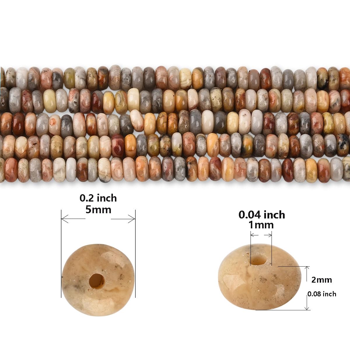 170pcs 4x2mm Natural Crazy Lace Agate Disk Rondelle Spacer Semi Precious Gemstone Loose Stone Beads for Jewelry Making 15 Inch
