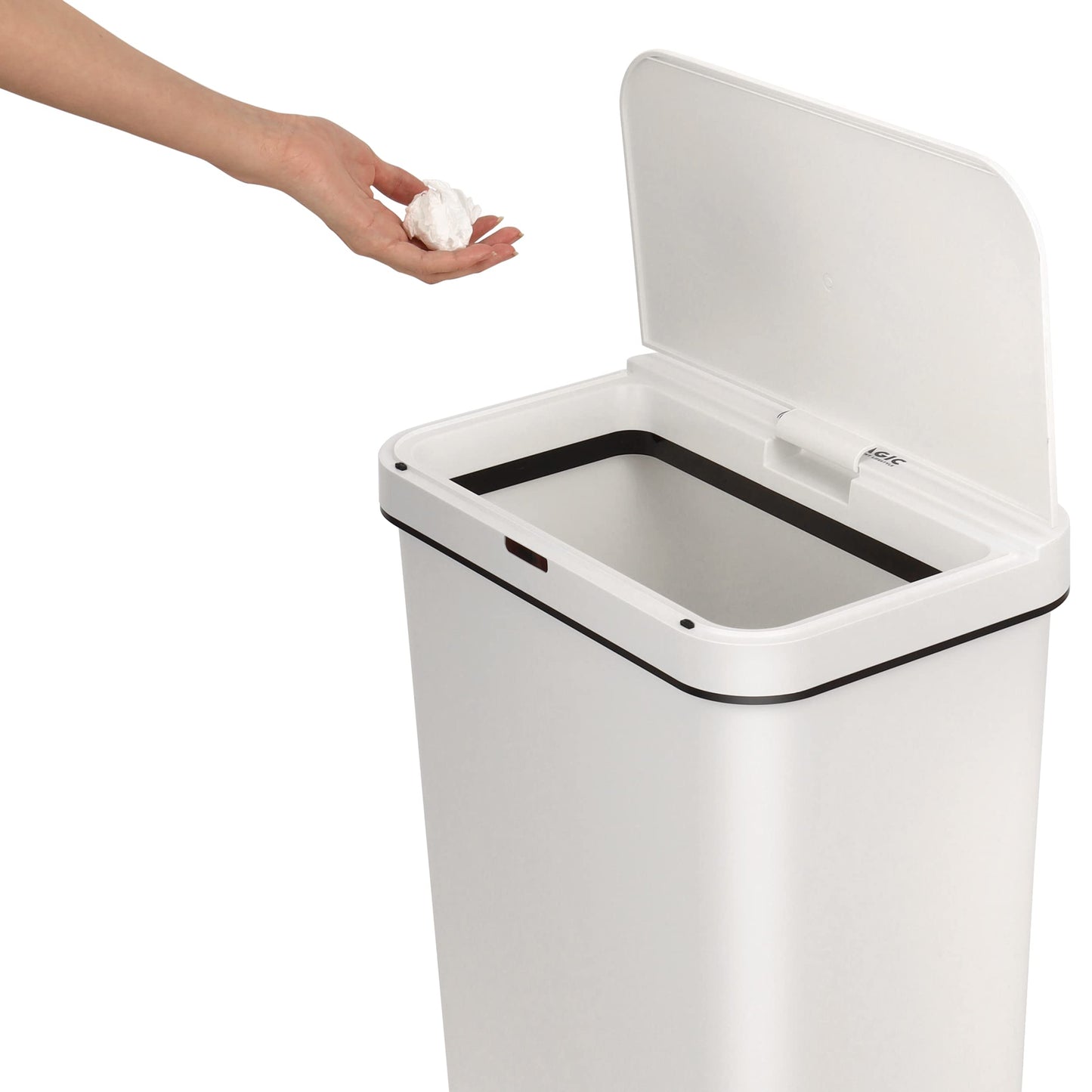 SIMPLI-MAGIC 79502 13 Gallon Touchless Sensor Trash Can, Rectangle Garbage Bin, Perfect for Home, Kitchen, Office, White