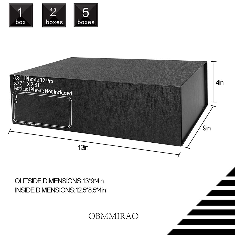 OBMMIRAO Upgrade 1PCS 13x9x4 Inch Black Hard Large Gift Box with Lid, Foldable Magnetic Gift Boxes,Groomsman Box bridesmaid proposal for Clothes