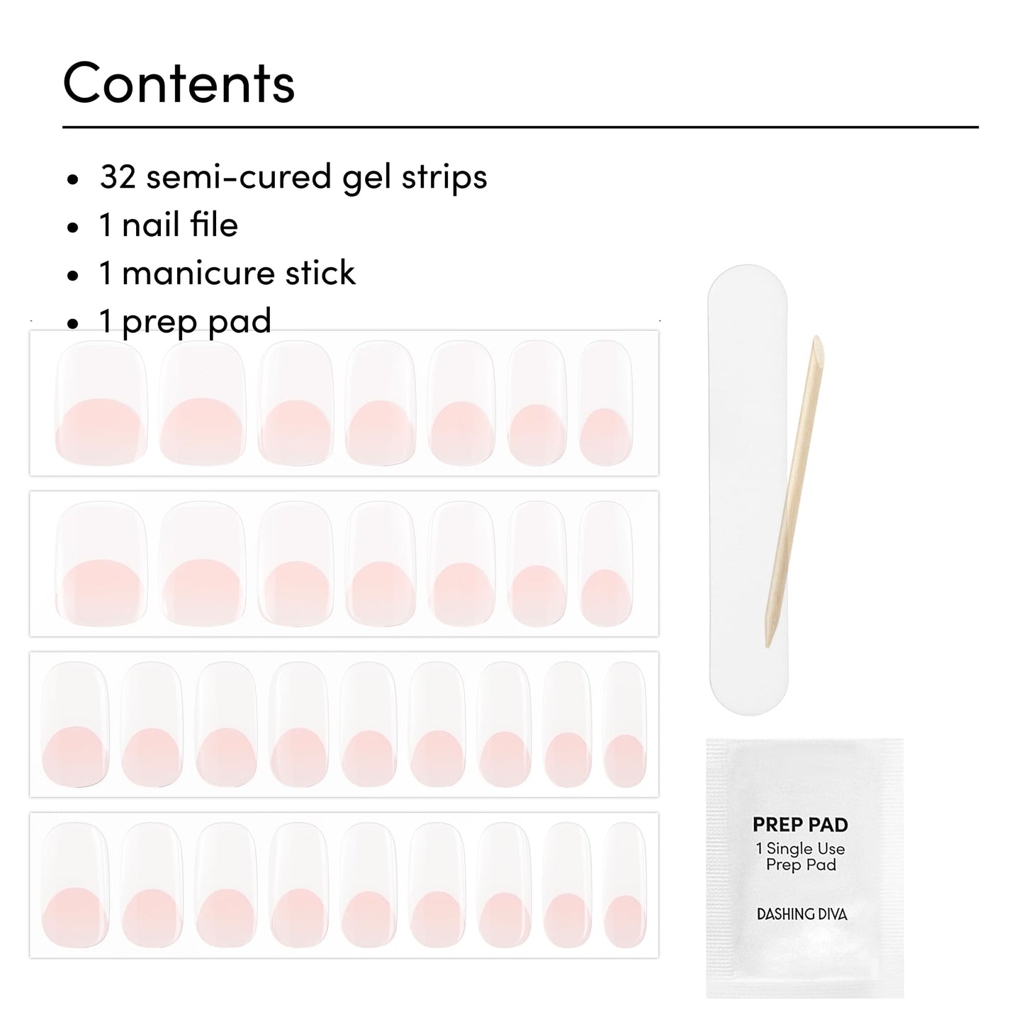 Dashing Diva Glaze Effects Nail Strip Set - Pearly Whites - Long Lasting, Chip Resistant, Semi-Cured Gel Nails - 4-Piece Manicure Set with 32 Strips