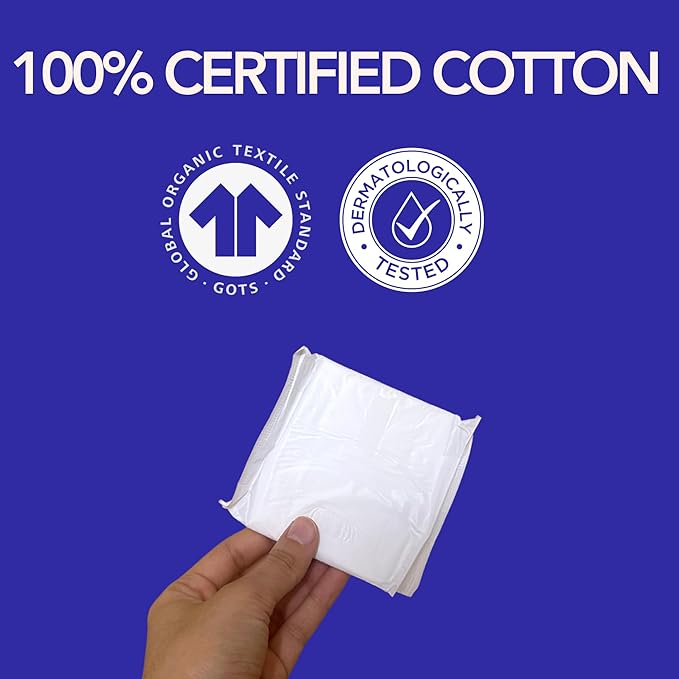 Marlow 100% Organic Cotton Pads - Free from plastic, fragrance, dyes, chlorine-bleaching, Ultra Soft, Leak Proof, Super Absorbent with extra sticky wings (Liners), White