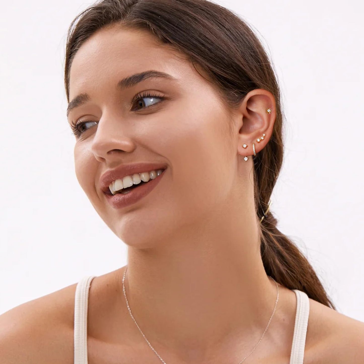 6 Pairs 14K Gold Plated Stud Earrings for Women, Hypoallergenic Cuff Cartilage Earrings for Multiple Piercing, Dainty Small Stackable Earrings Set for Jewelry Gift