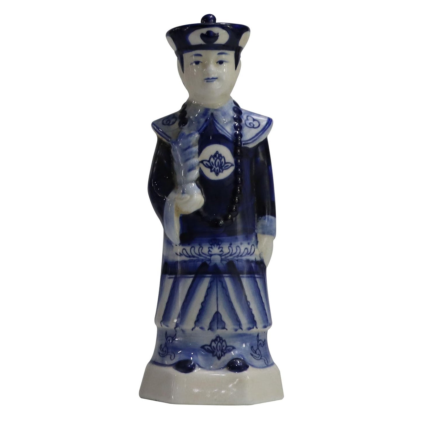 SYNWISH Hand Painted Antique Blue and White Porcelain Figurines Qing Dynasty Ceramic Chinese Emperor Statue Traditional Home Decor Table Accessory (Small - Qianlong)