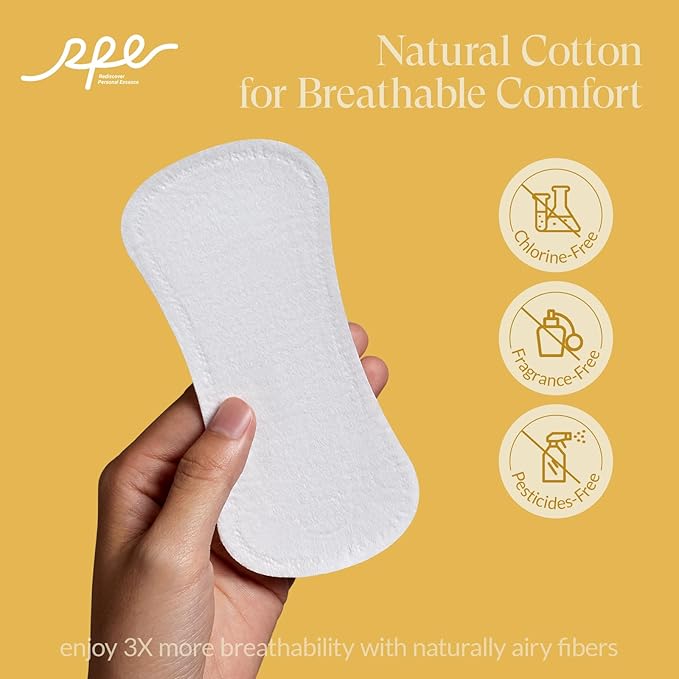 100% Organic Panty Liners for Women, Ultra Thin Cotton Cover, Regular Pantiliners, Light Absorbency, Unscented Barely There Pantie Liners, Individually Wrapped (Regular Liner, Size 1, 40ct)