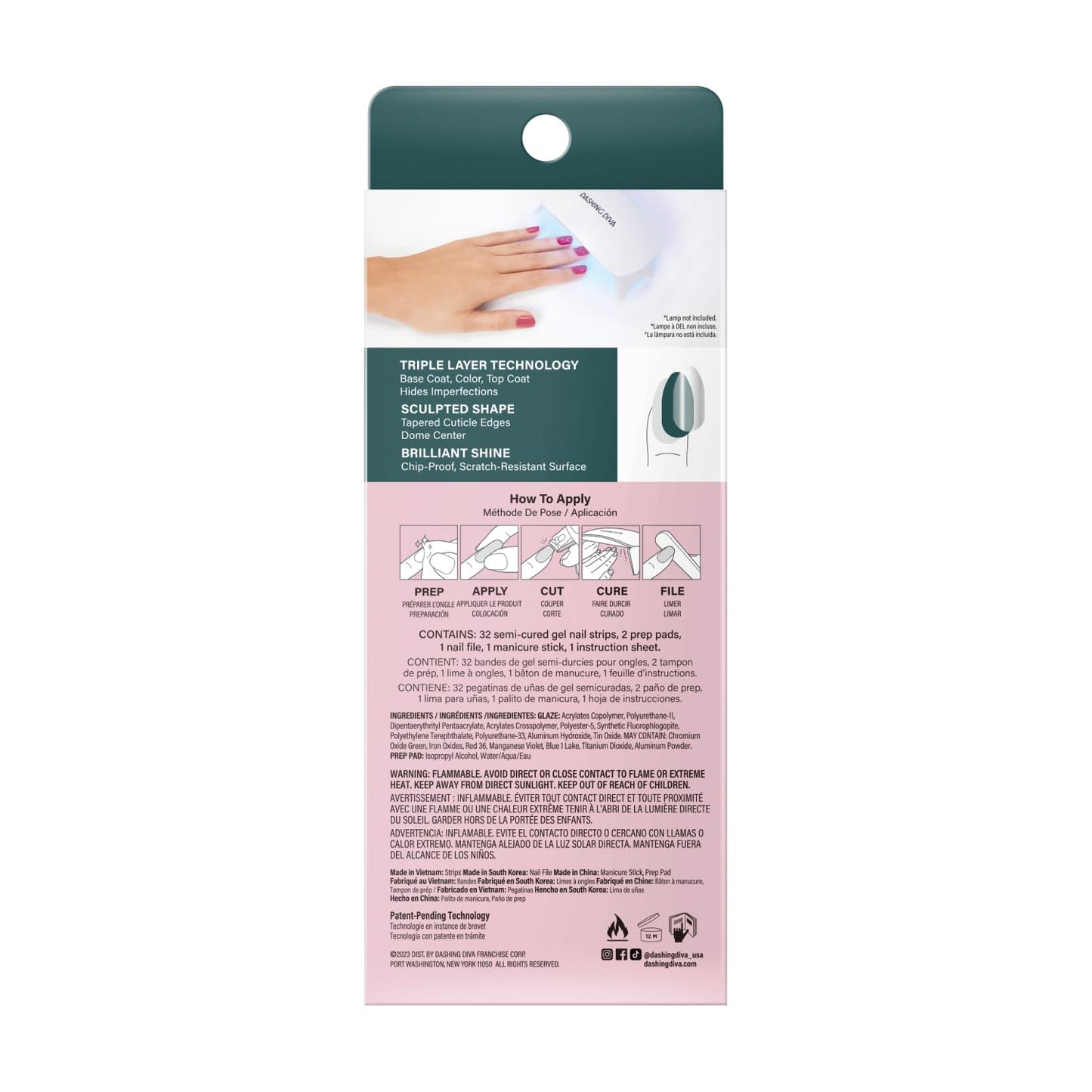 Dashing Diva Glaze Nail Strips - Stone Cold | Works with Any LED Nail Lamp | Long Lasting, Chip Resistant, Semicured Gel Nail Strips | Contains 34 Salon Quality Nail Wraps, 2 Prep Pad, 1 Nail File