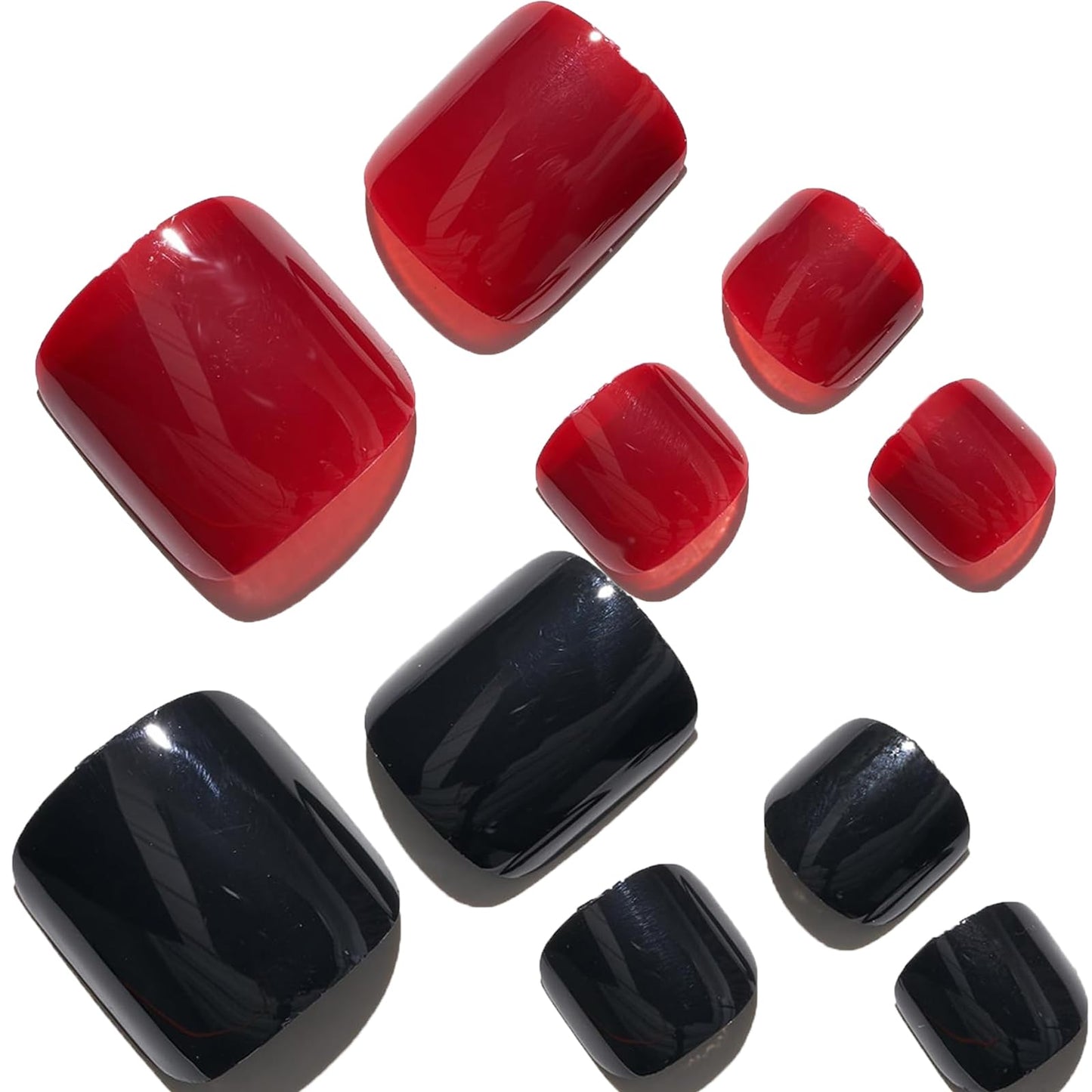 GLAMERMAID Press on Toenails,Dark Red and Black Toenails Press ons,48 Pcs 2 Sets UV Glossy Glue on Toenails for Women Girls,Reusable Acrylic Stick on Toenails for Spring Summer