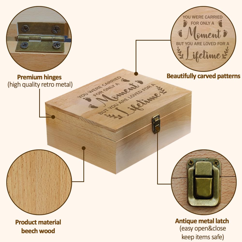 arricraft 1 Pc Wooden Memory Keepsake Box, Miscarry Memory Box with Hinged Lids for Baby Loss Memorial Gift Storage Box Keepsake to Store Photos Letters and Valuables 9.6x7.6x4inch