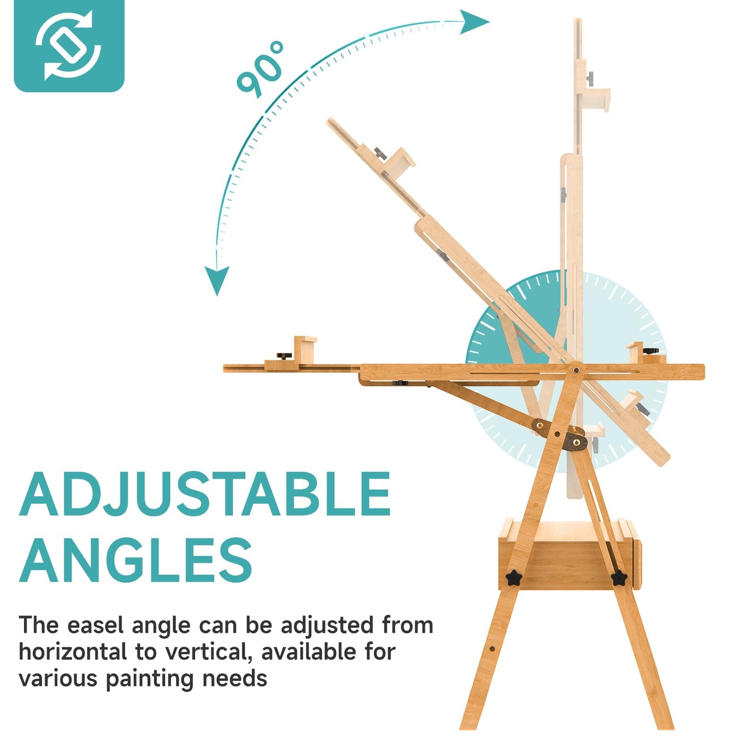 Large Wood H-Frame Easel with Storage Drawer, Foldable Art Painting Easel for Adults and Students, Adjustable Artist Easel Stand for Painting and Display, Holds Canvas Art up to 48"