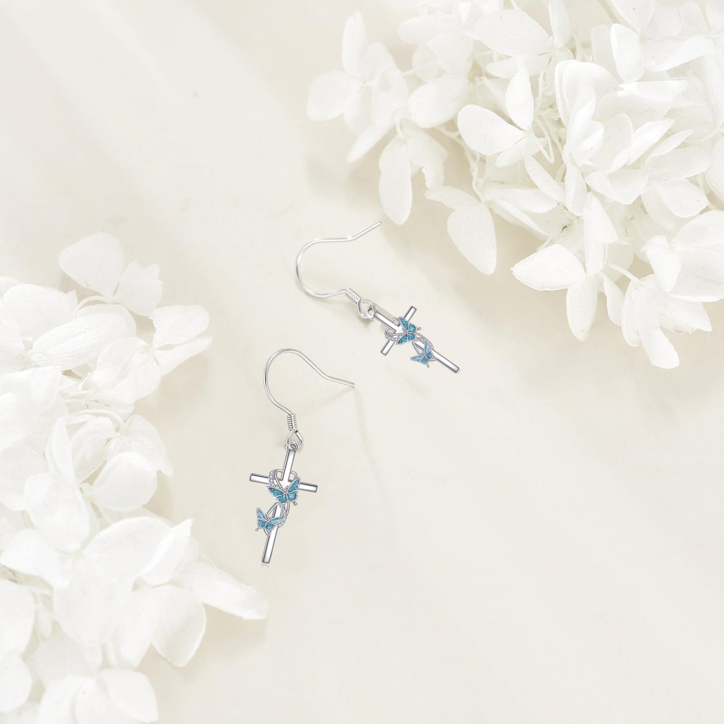 ONEFINITY Butterfly Cross Earrings 925 Sterling Silver Cross Dangle Earrings Butterfly Jewelry Gifts For Women