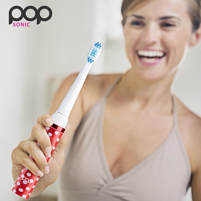 Pop Sonic Electric Toothbrush (Red Dots) - Travel Toothbrushes w/AAA Battery | Kids Electric Toothbrushes with 2 Speed & 15,000-30,000 Strokes/Minute, Dupont Nylon Bristles