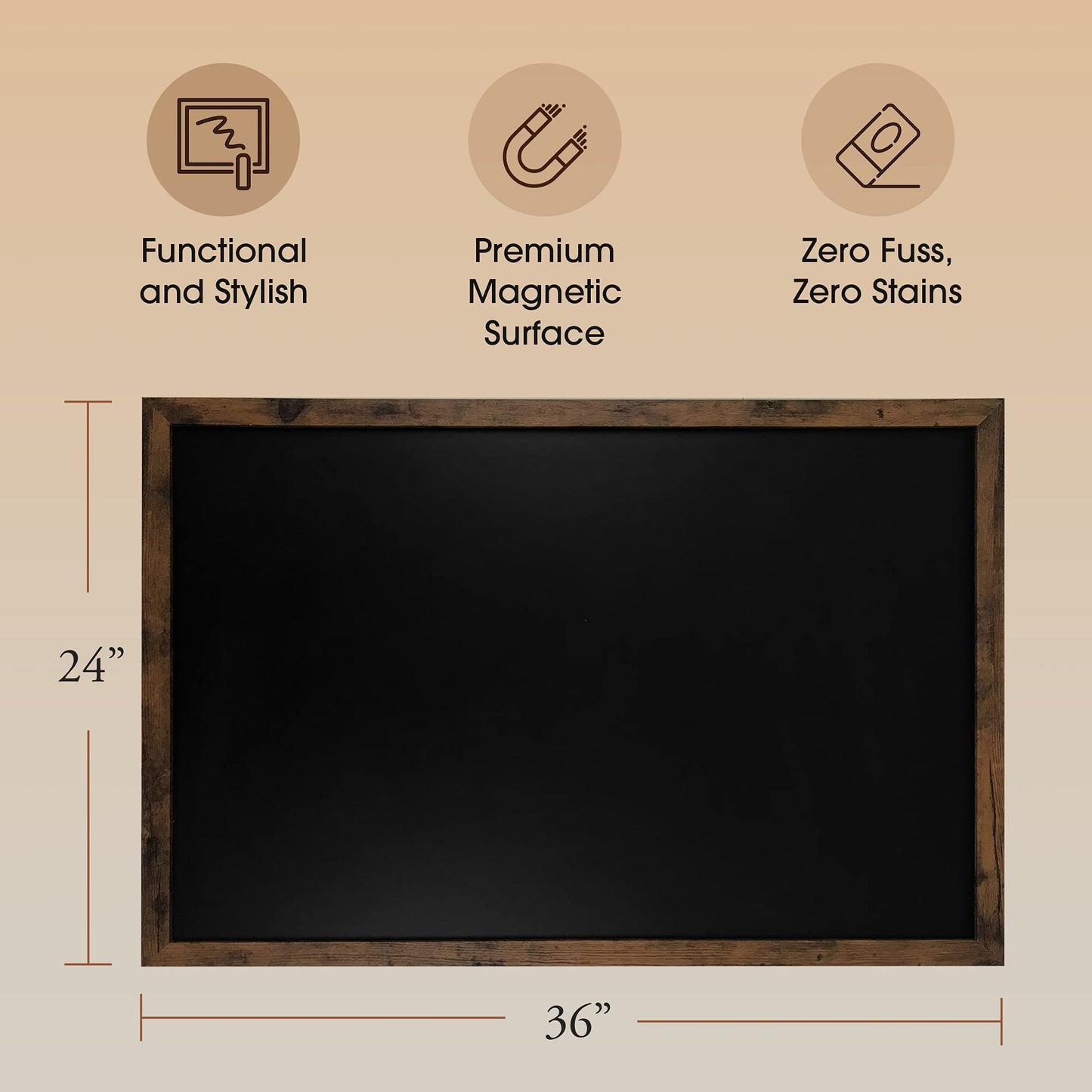 Loddie Doddie Magnetic Chalkboard & Magnet Board - 24 x 36 in, Rustic Wood Frame - Stain-Resistant Surface for Chalk Calendar - Photo & Note Organization with Magnet Display - Rustic Wall Decor
