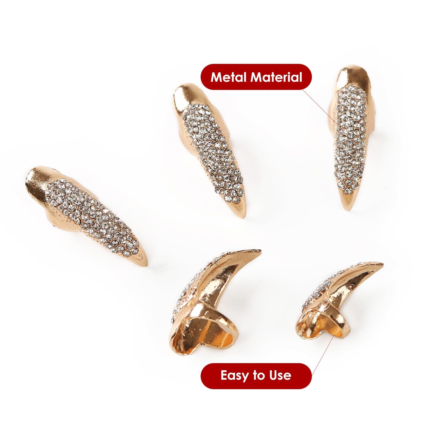 10PCS Finger Claws Fake Long Nail Women Halloween Costume Accessories Vampire Cat Wolf Cosplay Gold