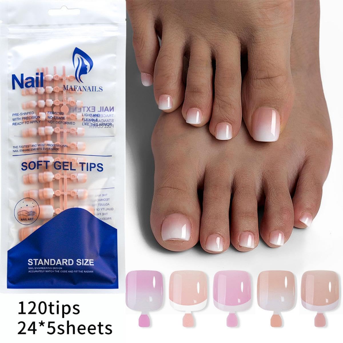 120Pcs Toe Nail Tips - Maigitur White Short French Tip Toenail Press Ons,Nude Soft Gel Toe Nail Tips, Soak Off Press On Toenails Square Fake Toes for Women Girls Manicure No Glue Stickers 02…