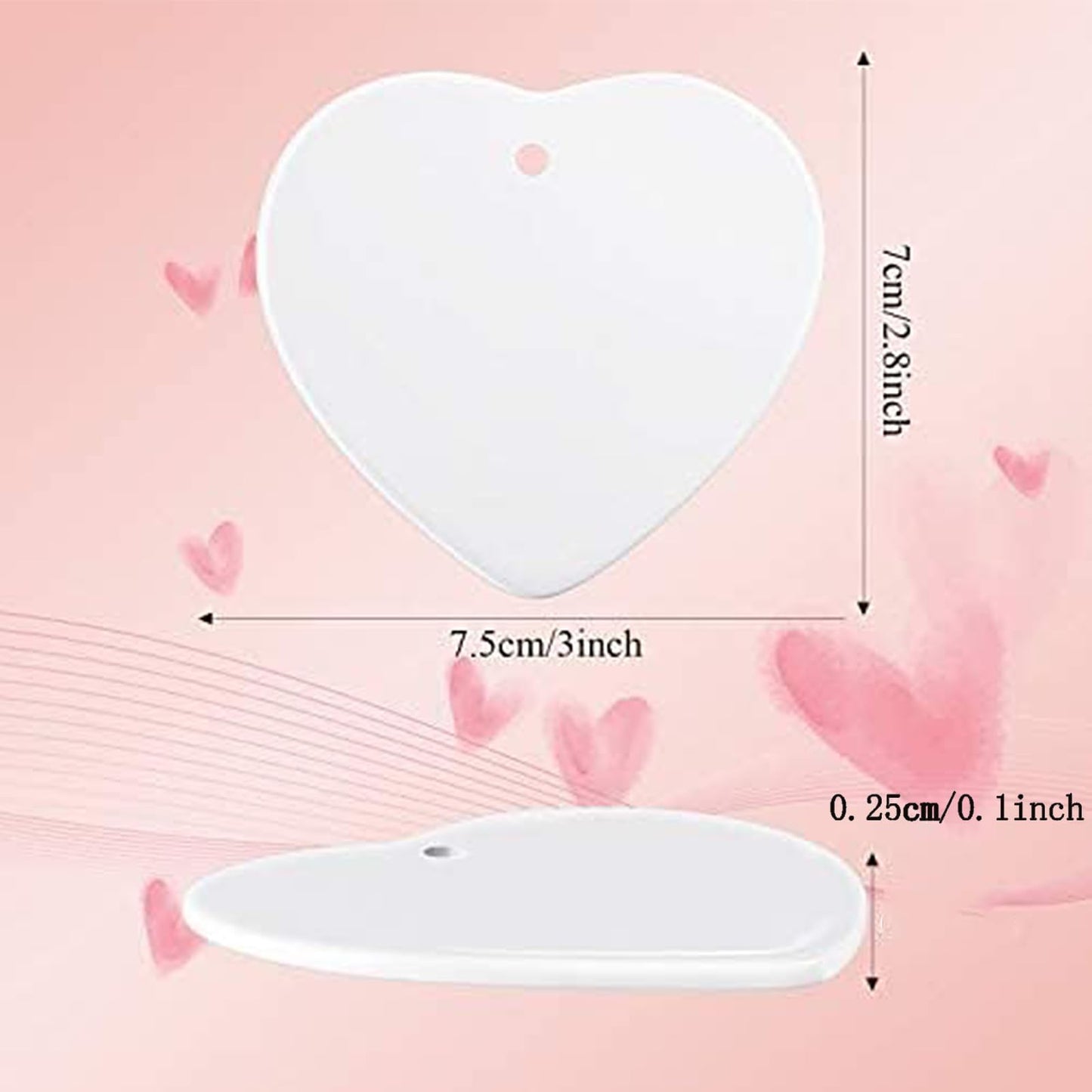 WILLBOND Heart Sublimation Blank Ceramic Ornament 3 Inch White Heart Ceramic Ornament with Gold String for Valentine DIY Crafts Valentine's Day Personalized Decorations