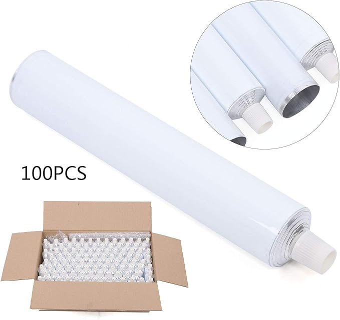 DNYSYSJ 100ml Refillable Aluminum Tubes - 100PCS Needle Cap Squeezable Containers,White Empty Toothpaste & Lotion Tubes for Travel Toiletry, Cosmetic Samples
