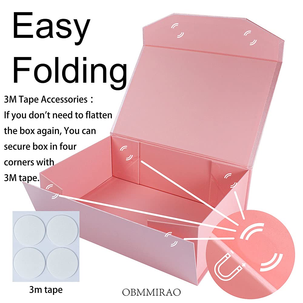 OBMMIRAO 1Pcs Pink 13x9x4 Inch Upgrade Hard Large Gift Box with Lid, Foldable Magnetic Gift Boxes,Groomsman Box Bridesmaid Proposal Box, Reusable Gift Boxes for Clothes
