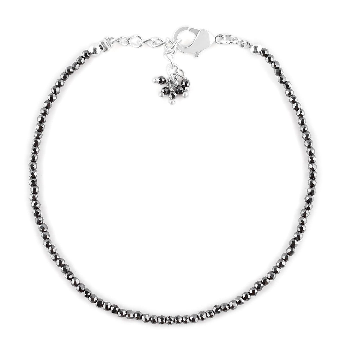 QNAVIC Hematite Gemstone Micro Round Beads Danity Choker Bangle Bracelets for Women, Handmade Jewelry Healing Chakra Crystals, Silver Plated 8 inch Number Beads for Bracelets Gift for Her.