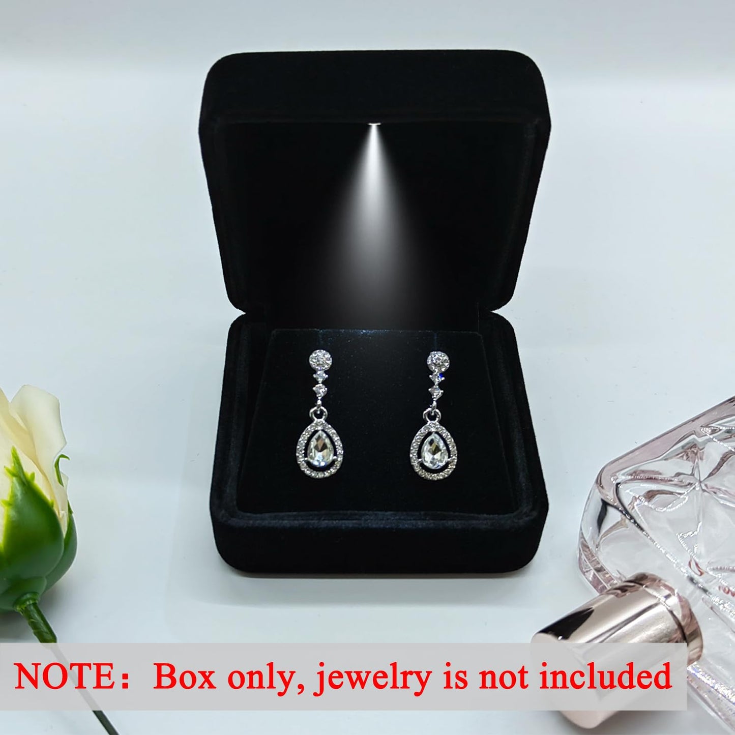 GBYAN Velvet Earring Box with LED Light, Stud Earring Gift Box Jewelry Display Case for Proposal,Engagement, Wedding and Birthday,Black