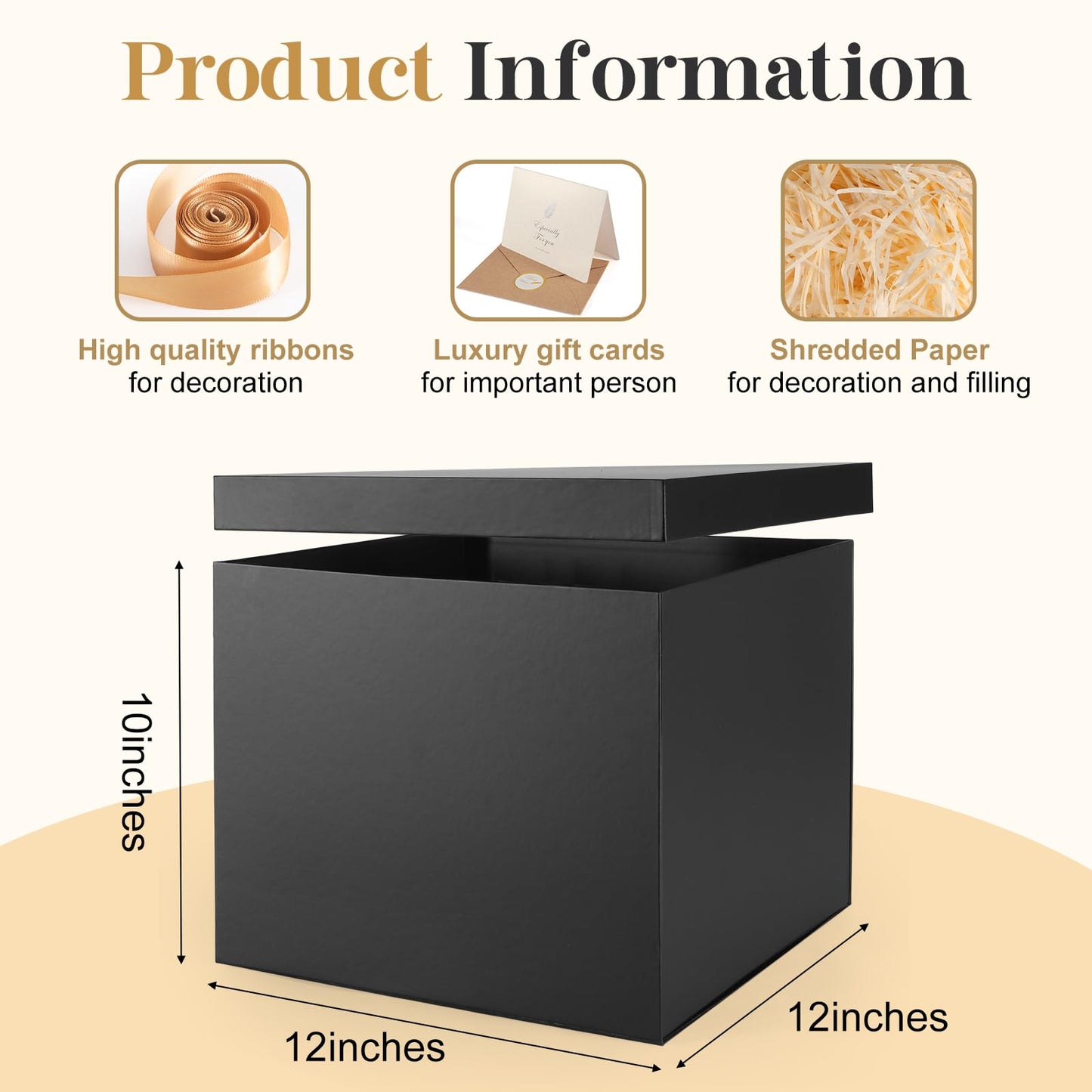 Donyang Gift Box, 12x12x10 inches Large Black Gift Boxes for Presents with Lids, Birthday Box, Groomsman Proposal Box, for Wedding, Valentine's Day, Mother's Day, Halloween, Christmas Gift Packging