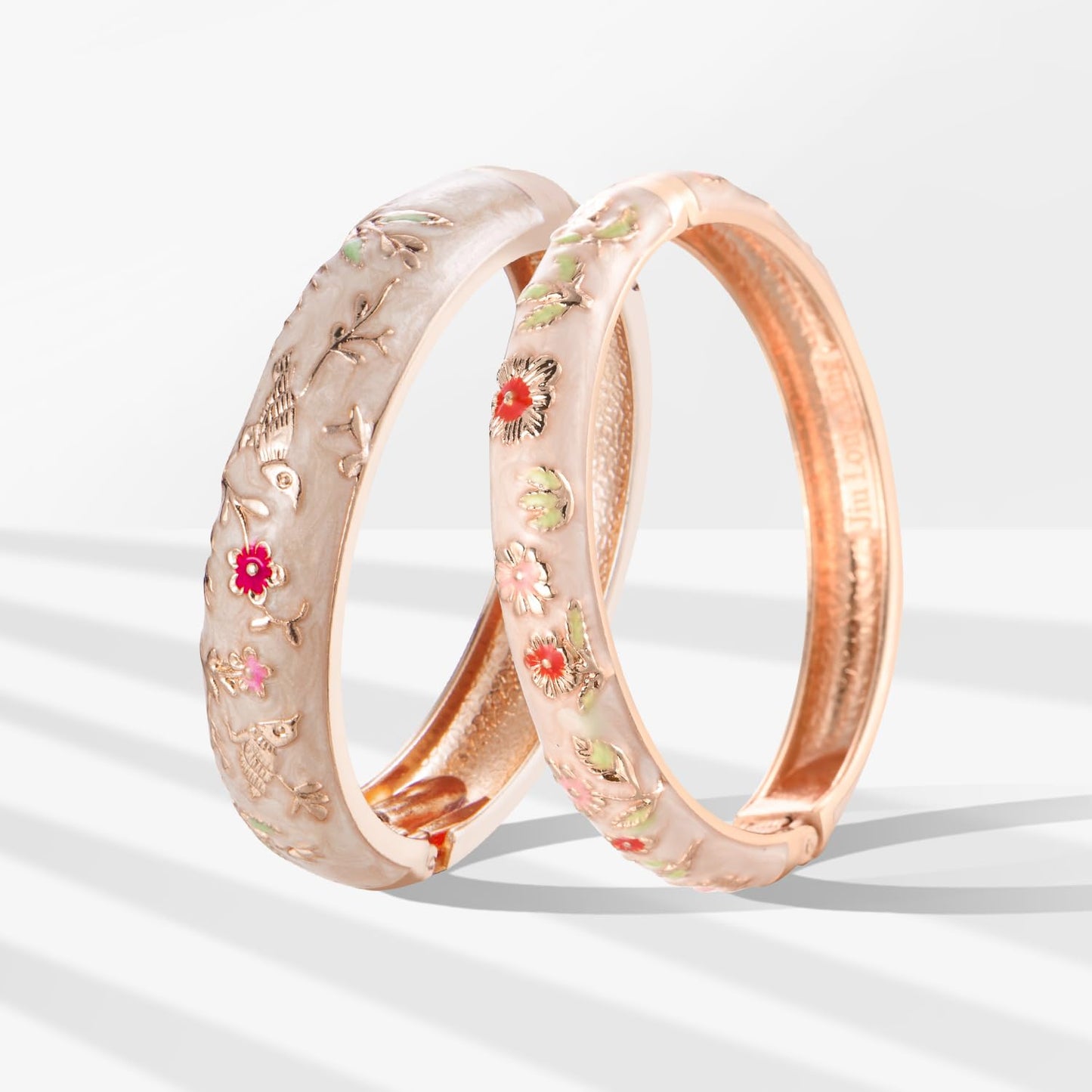 UJOY Colors Handcraft Jewelry Cloisonne Bracelet Enamel Bird Spring Hinged Womens Bangles Gifts Box 55C49-55A18 Cream White